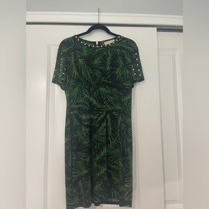 MICHAEL Michael Kors Black and Green Leaf Midi Dress